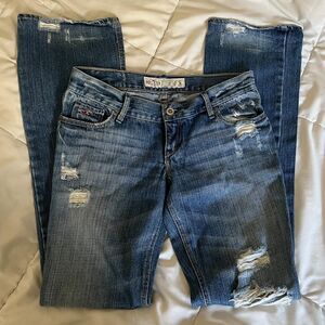 Vintage Y2K Hollister Low Rise Medium Wash Distressed Bootcut Jeans (Size 1R)